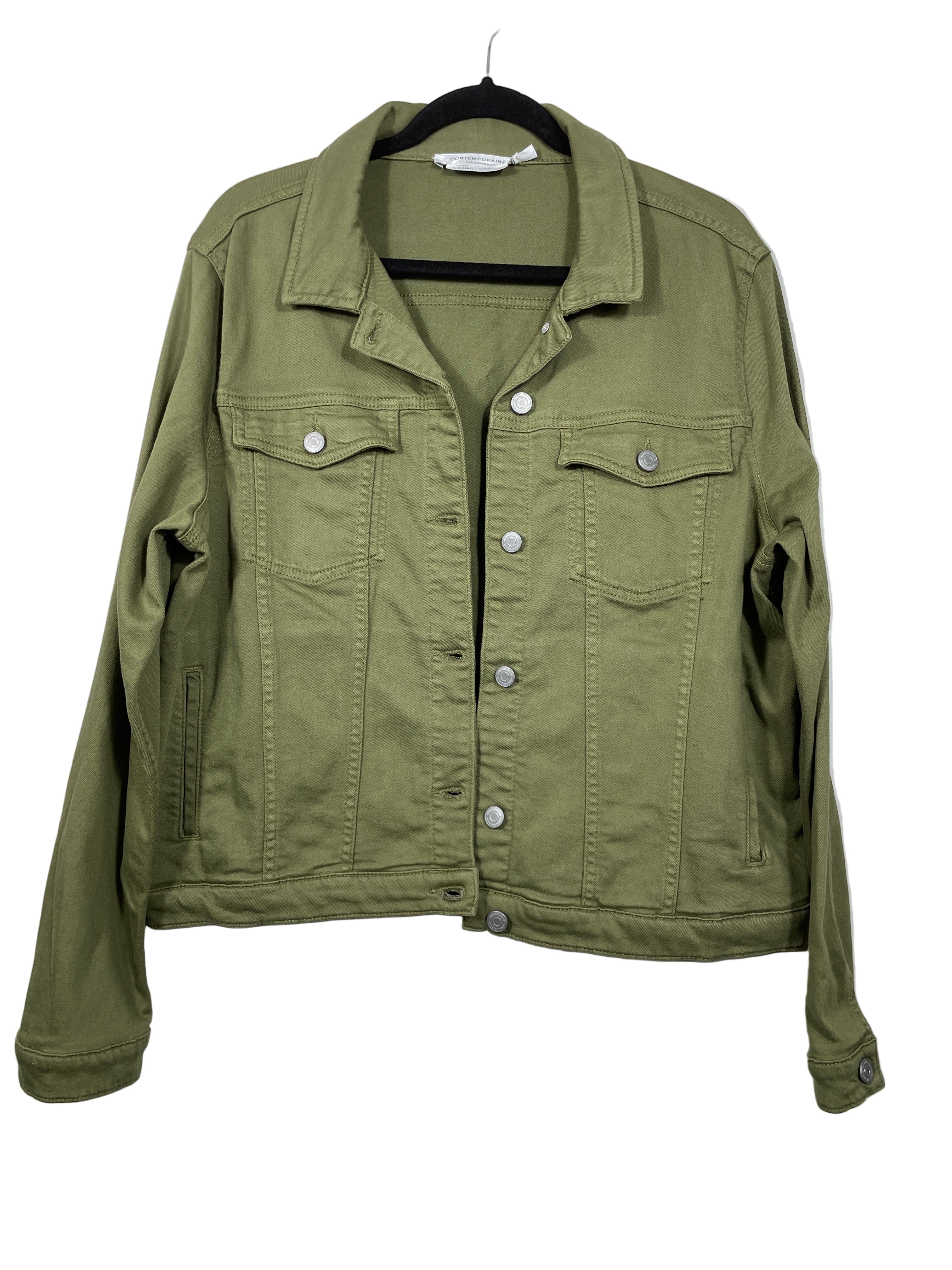 Contemporaine by Simons green denim jacket front
