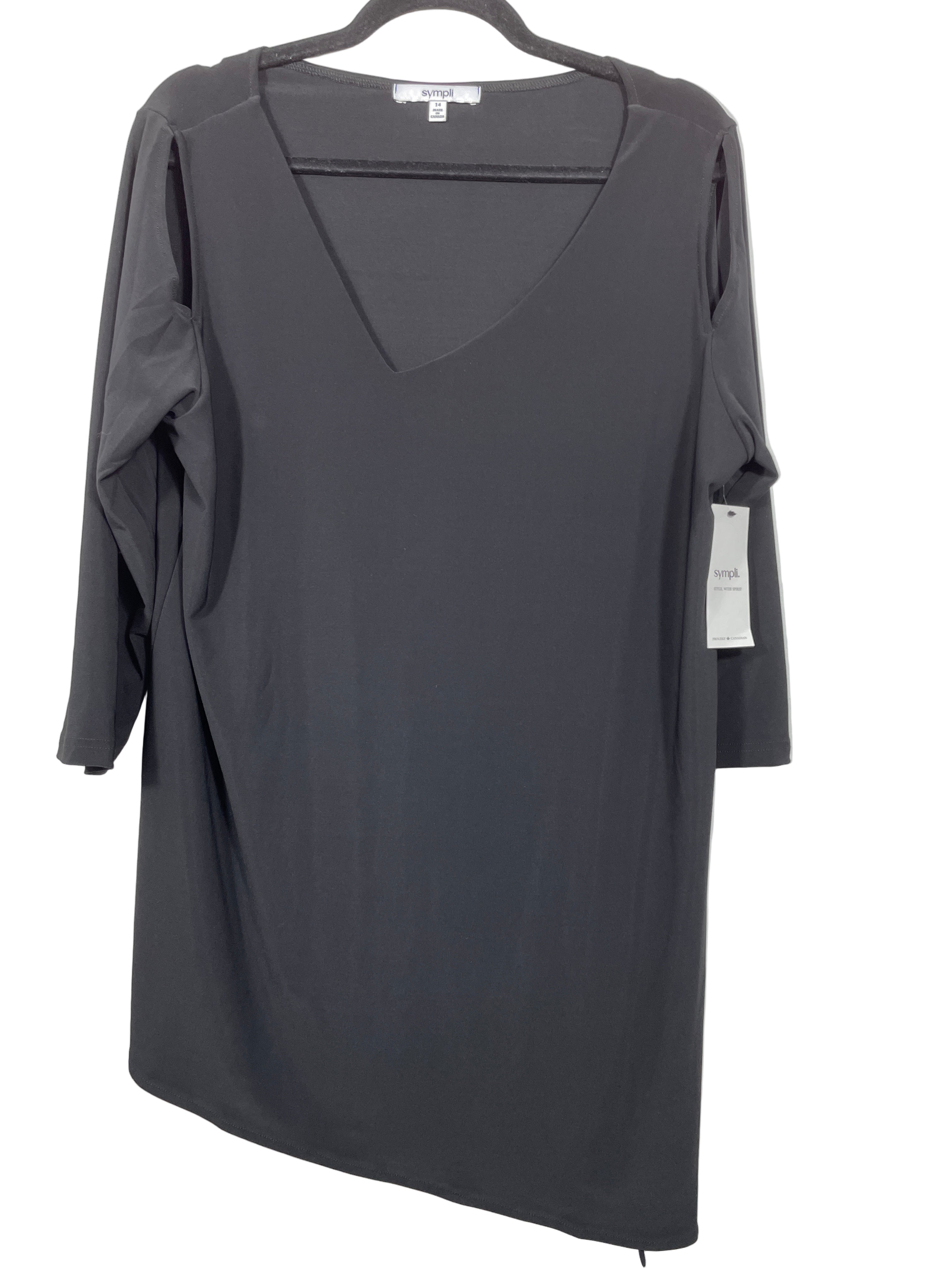 Sympli black cut-out shoulder tunic front
