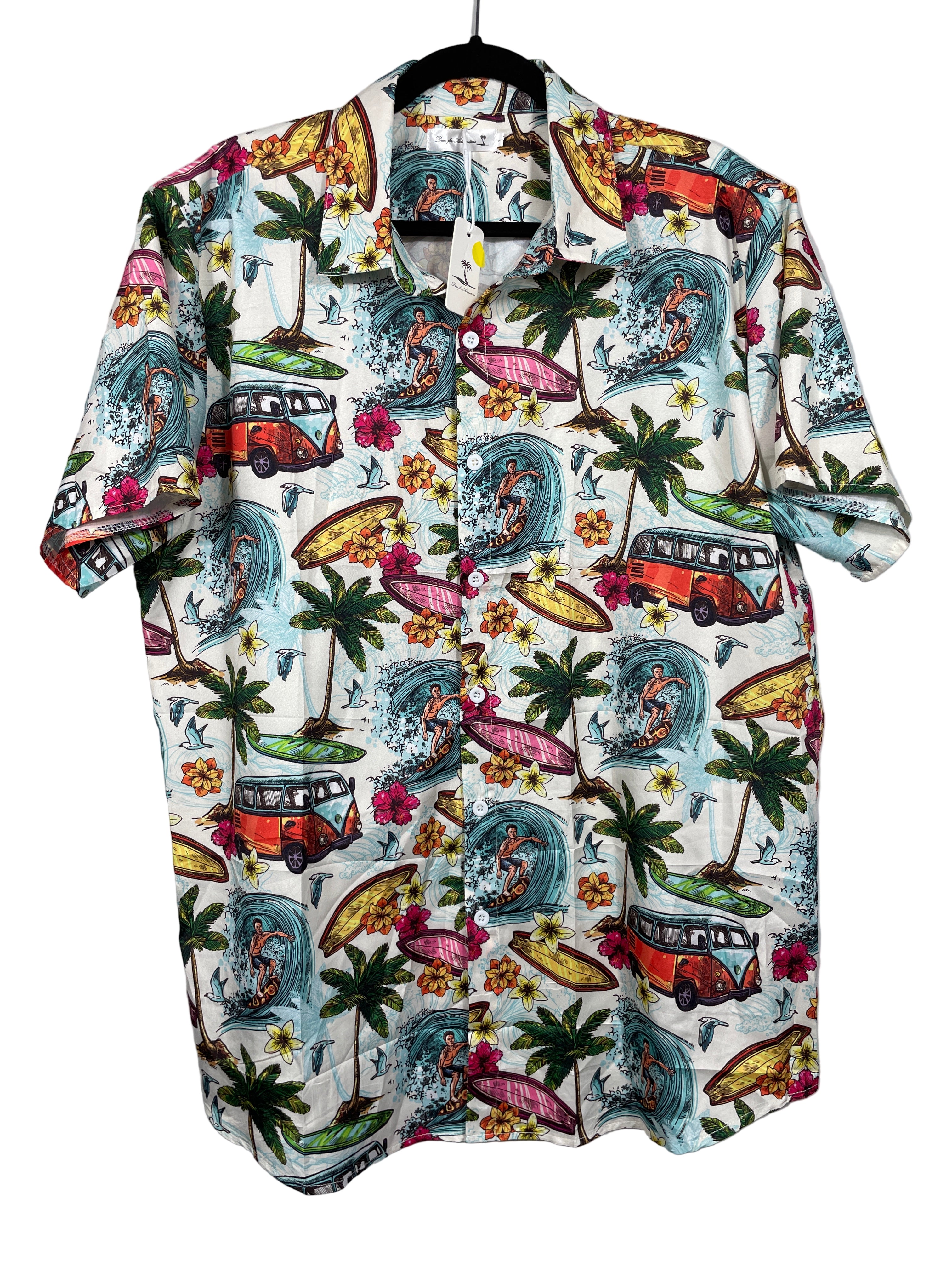 Dress For Adventure surf print short sleeve shirt front
