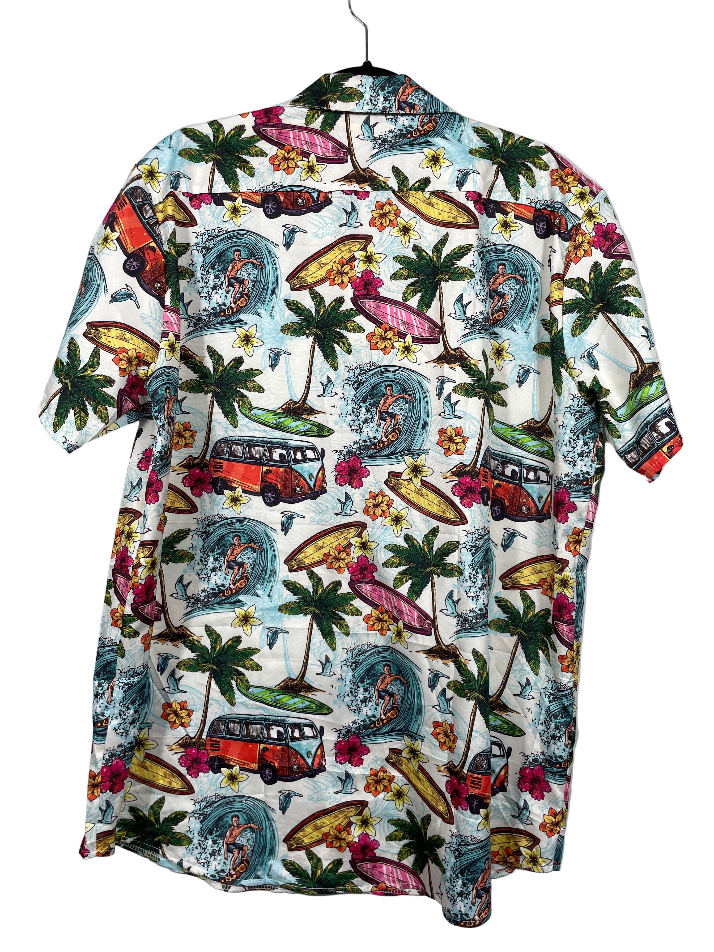 Dress For Adventure surf print short sleeve shirt back view