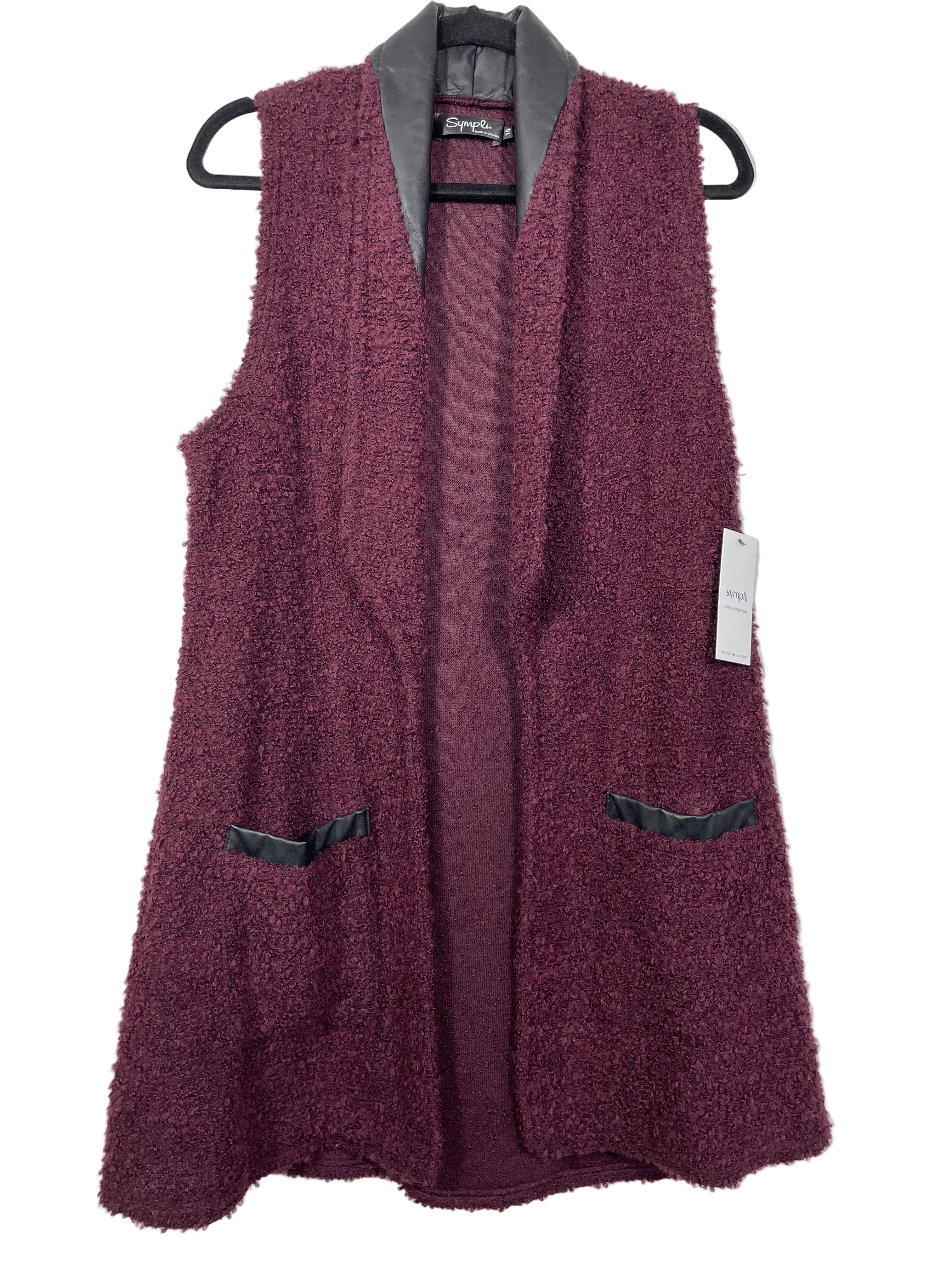 sympli burgundy textured long cardigan front
