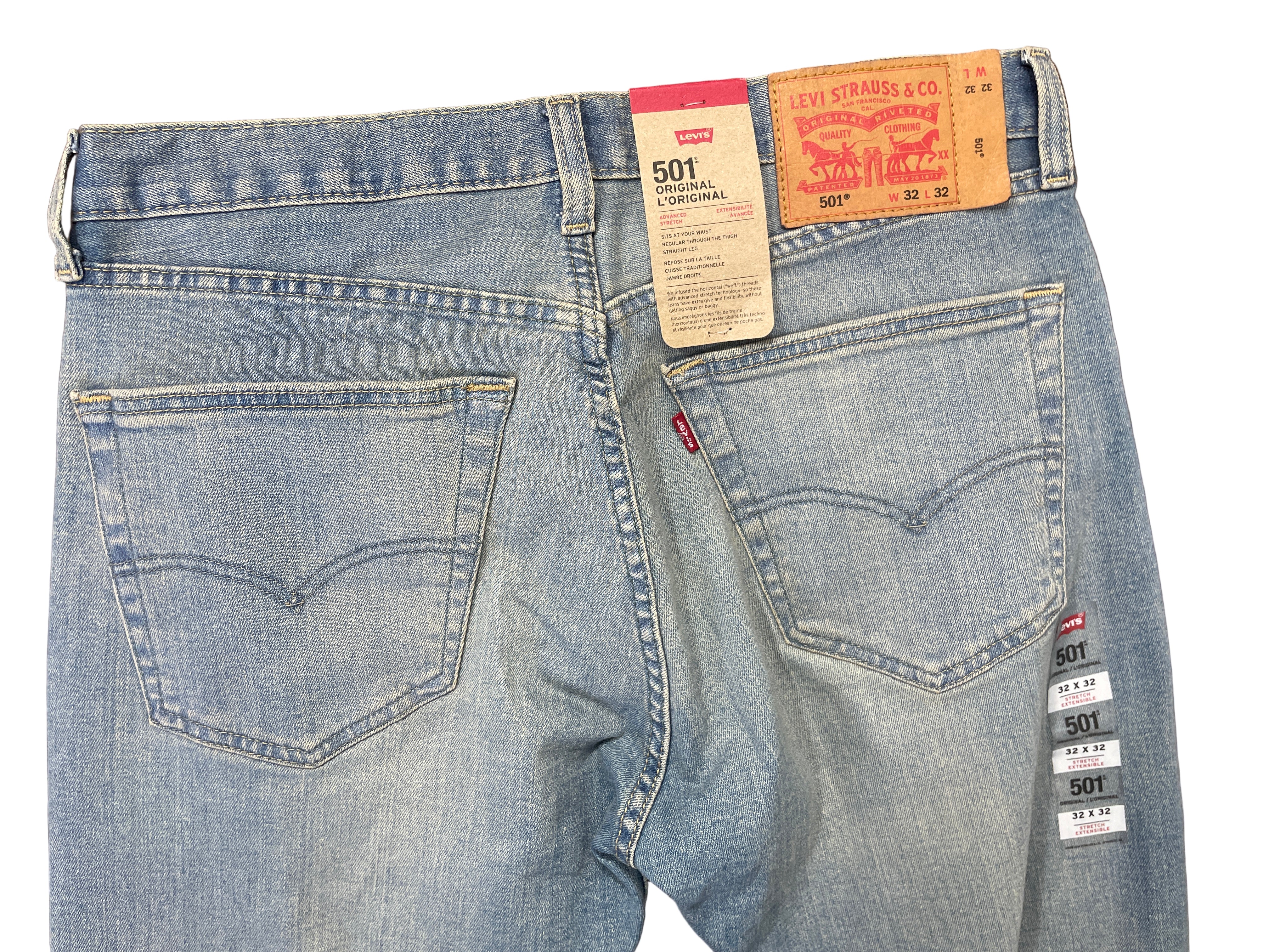 levis 501 stretch jeans light wash back view