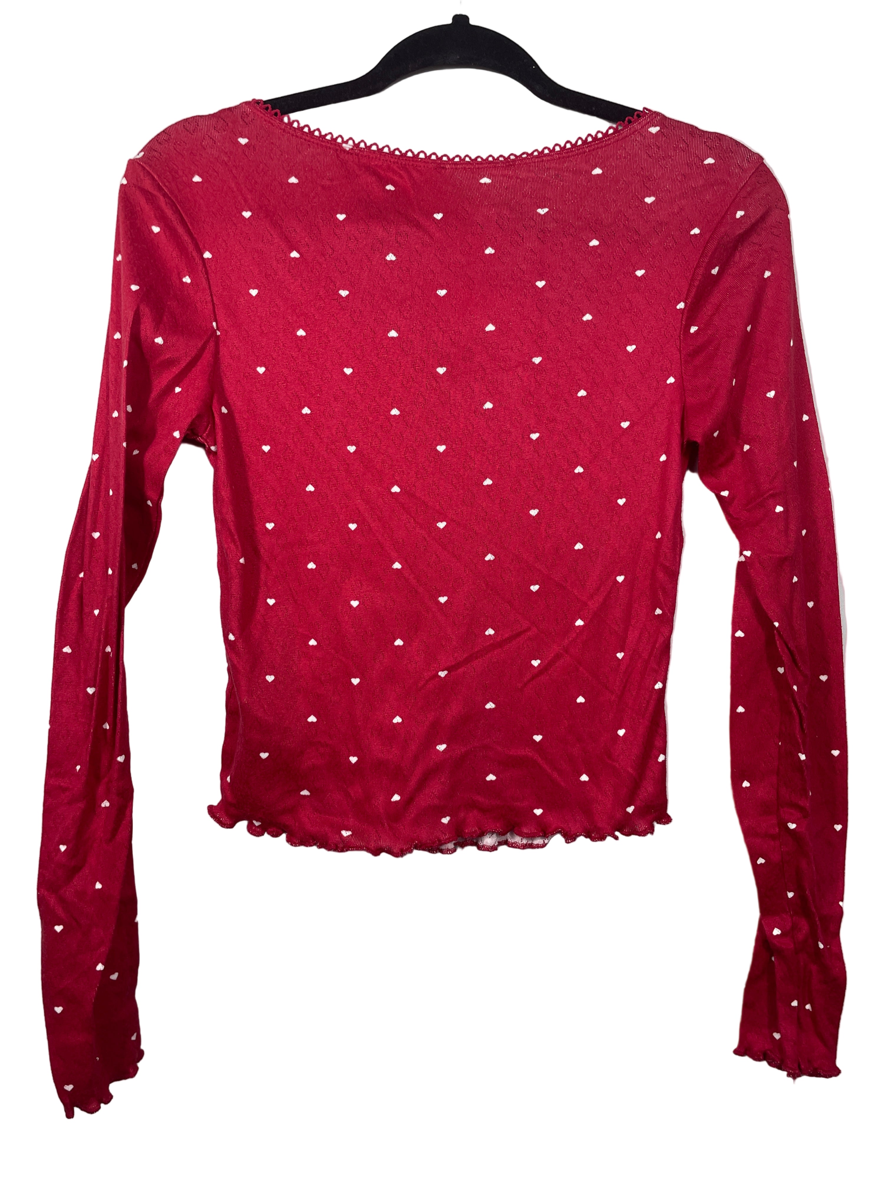 Weekend Edition red heart long sleeve top back view