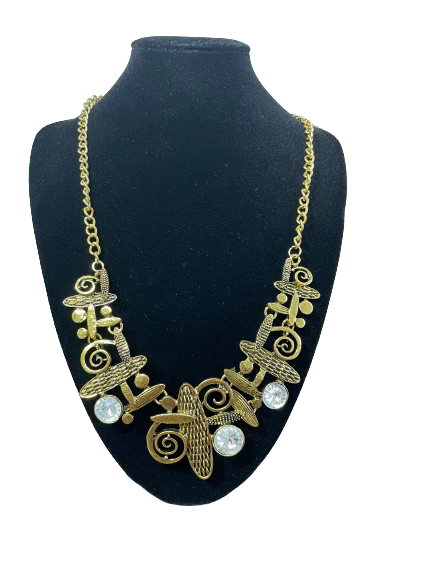 Gold-tone abstract statement necklace with crystals front