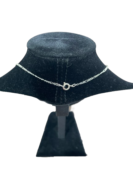 Rhinestone cross pendant costume necklace back view showing silver-tone chain and clasp