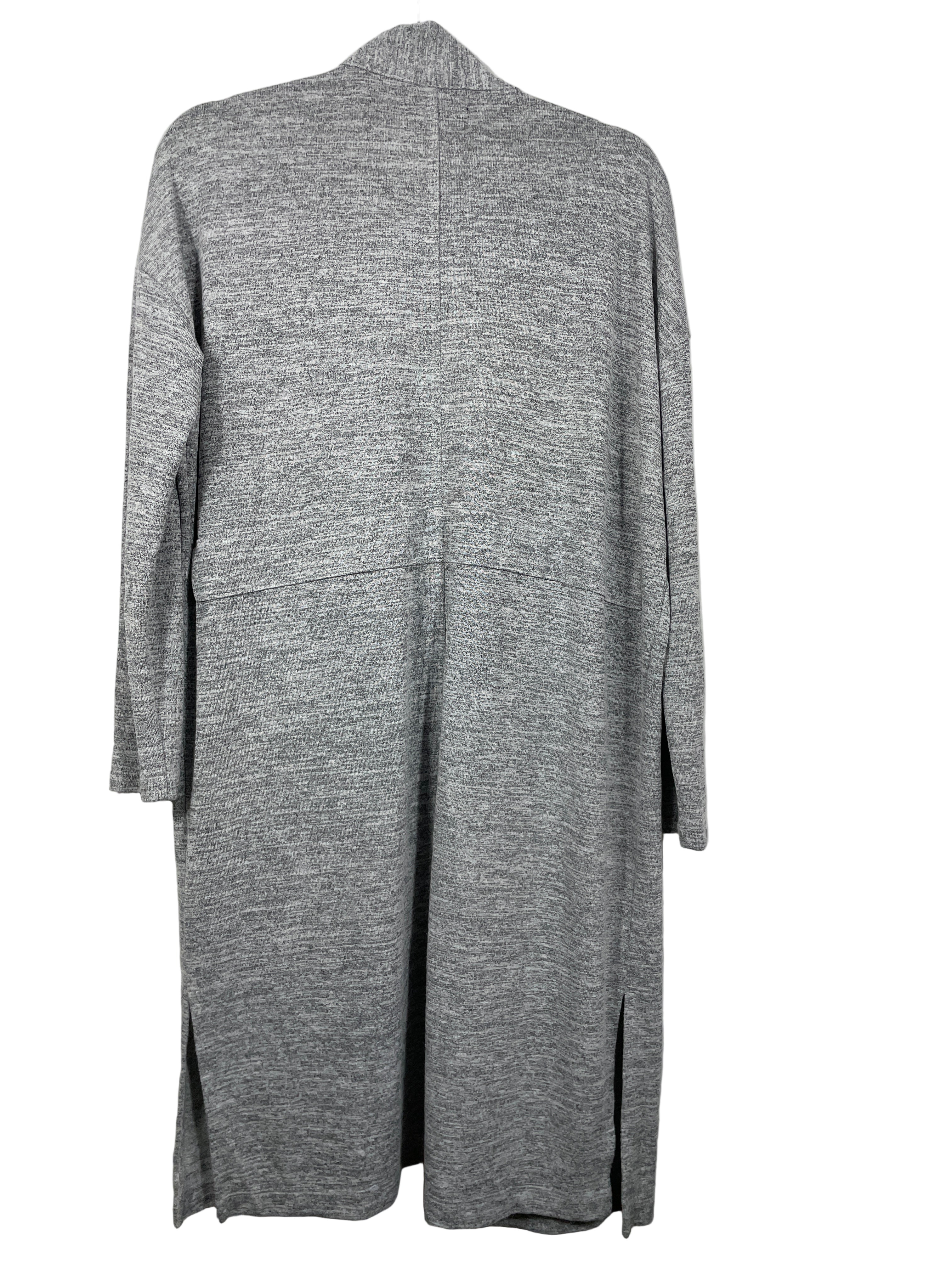 Banana Republic heather grey long open-front cardigan with pockets, size Medium – back view