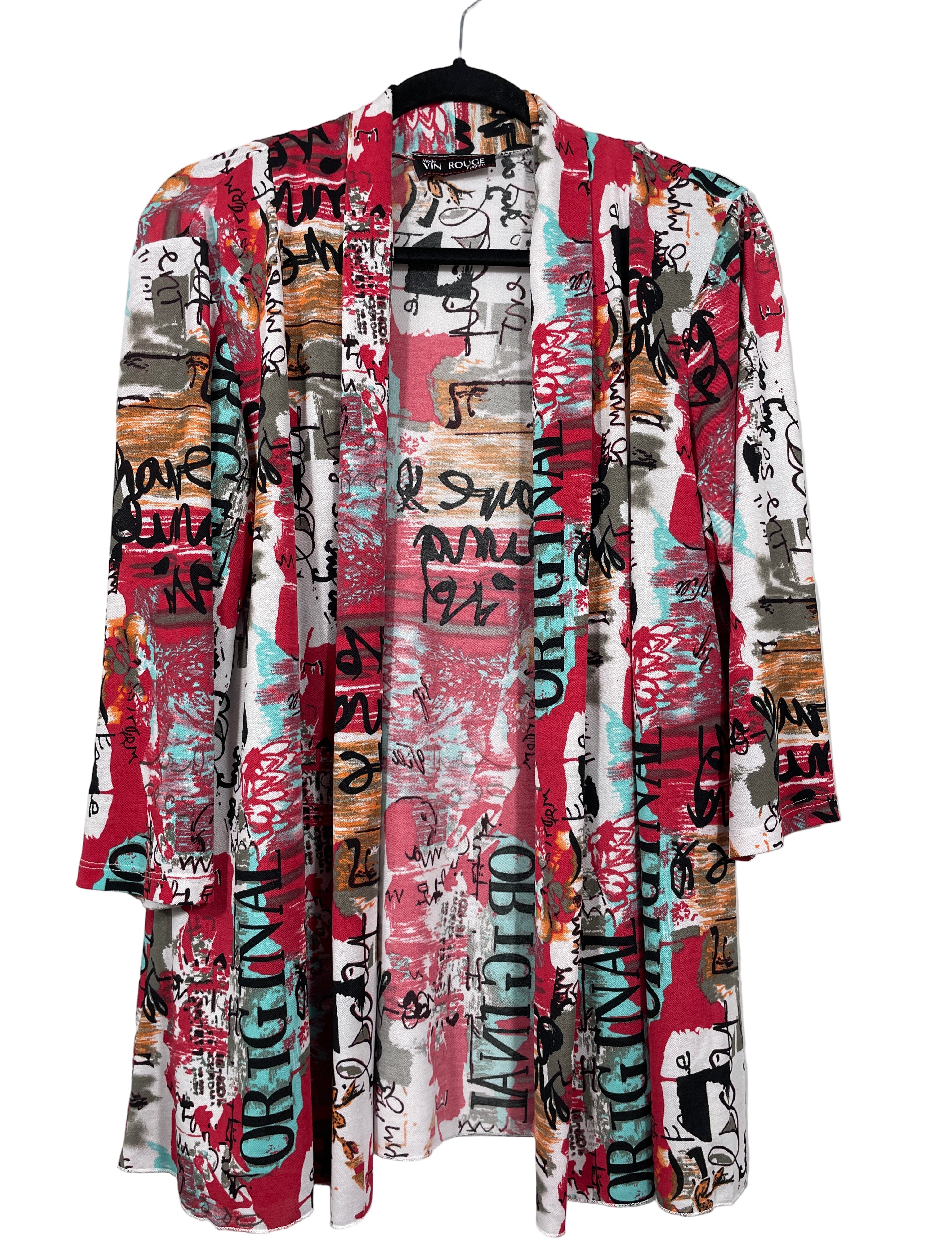 Mode Vin Rouge Fashion lightweight graffiti print cardigan front