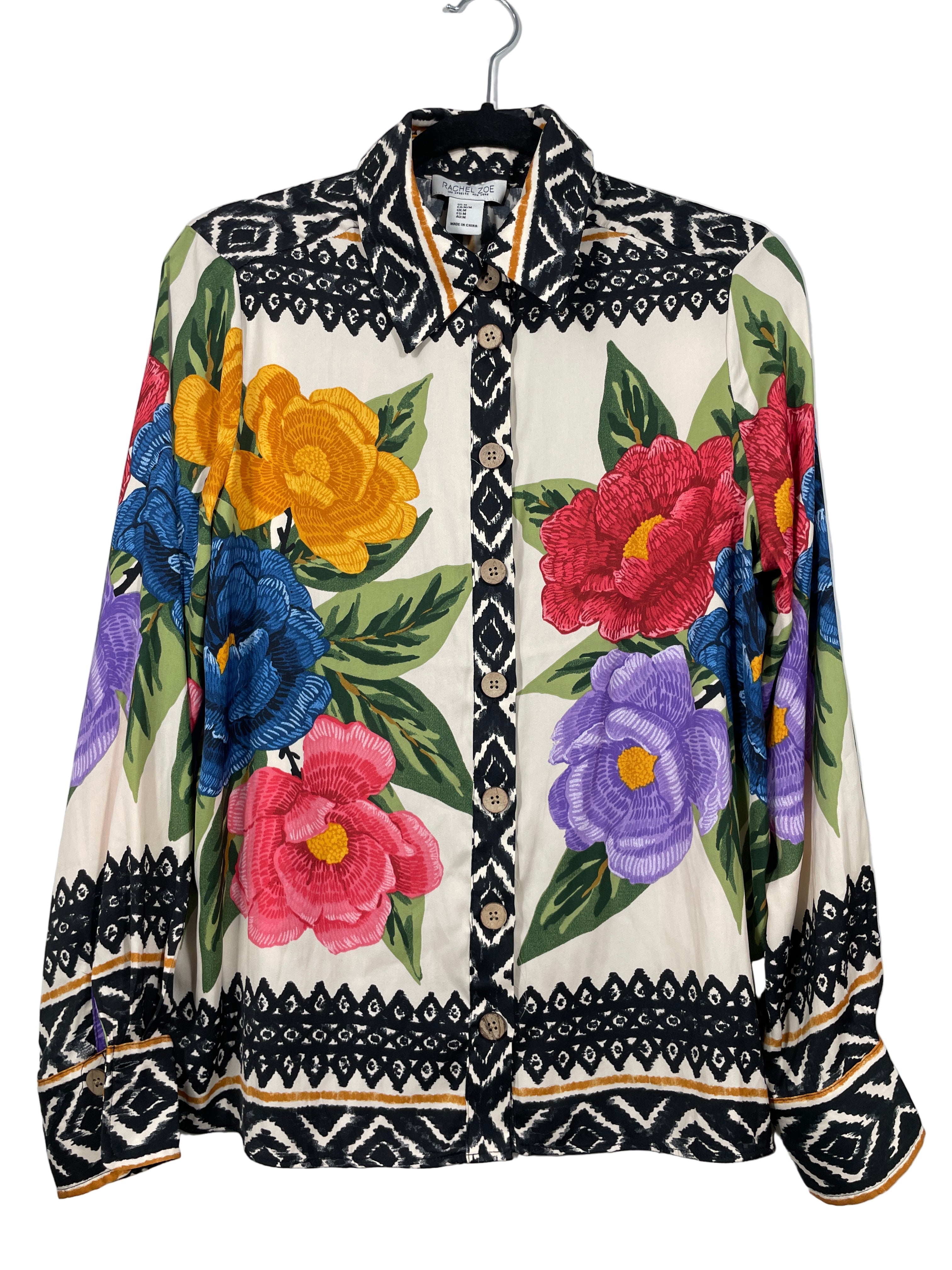 Rachel Zoe colourful floral blouse front