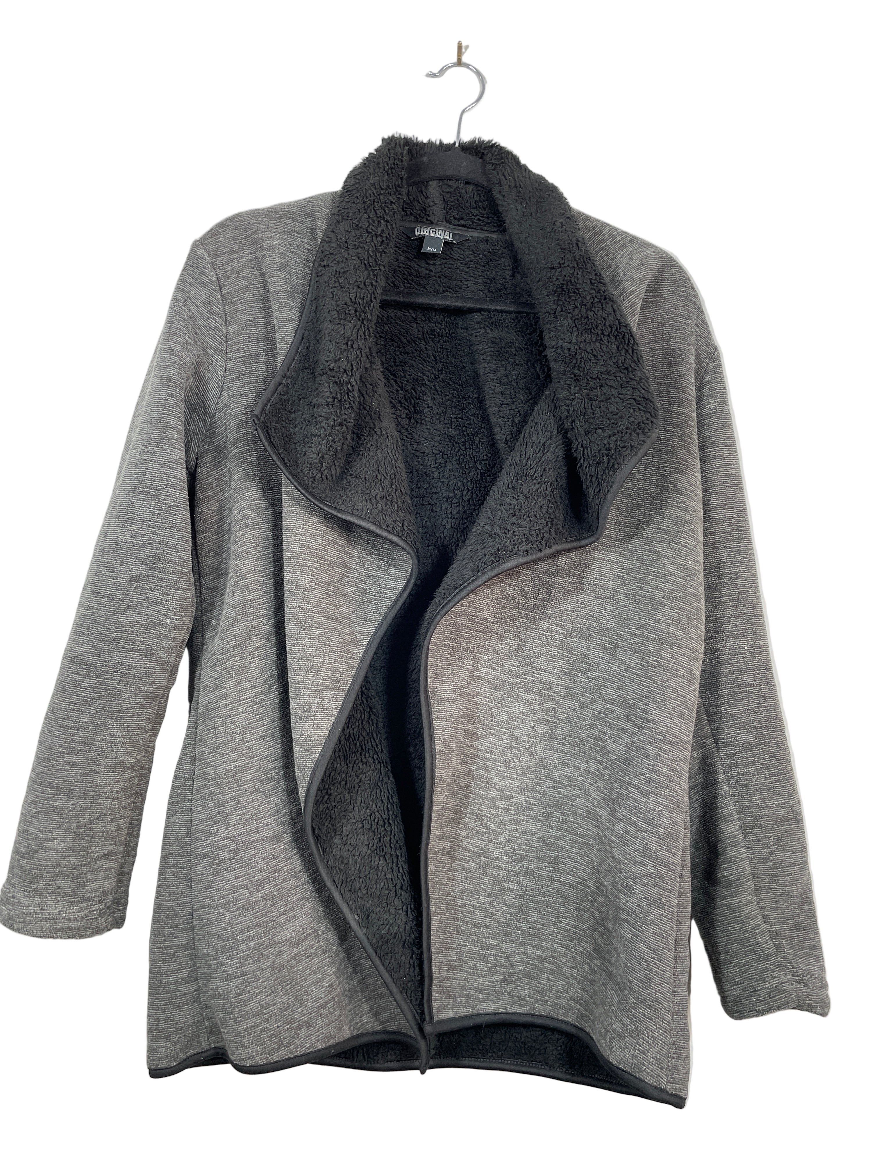 Original Nicole Miller grey sherpa-lined cardigan coat front