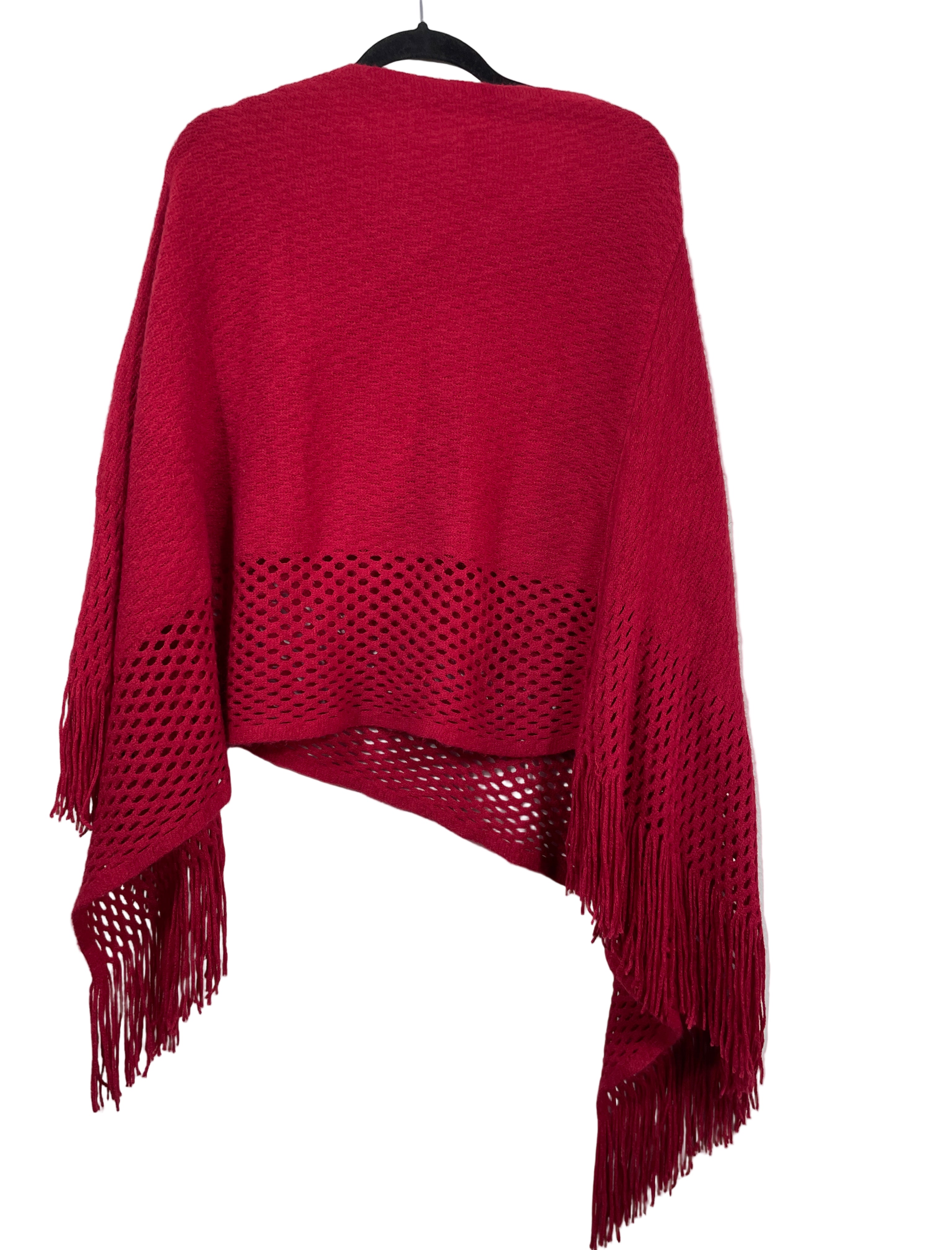 red knit fringe poncho back view