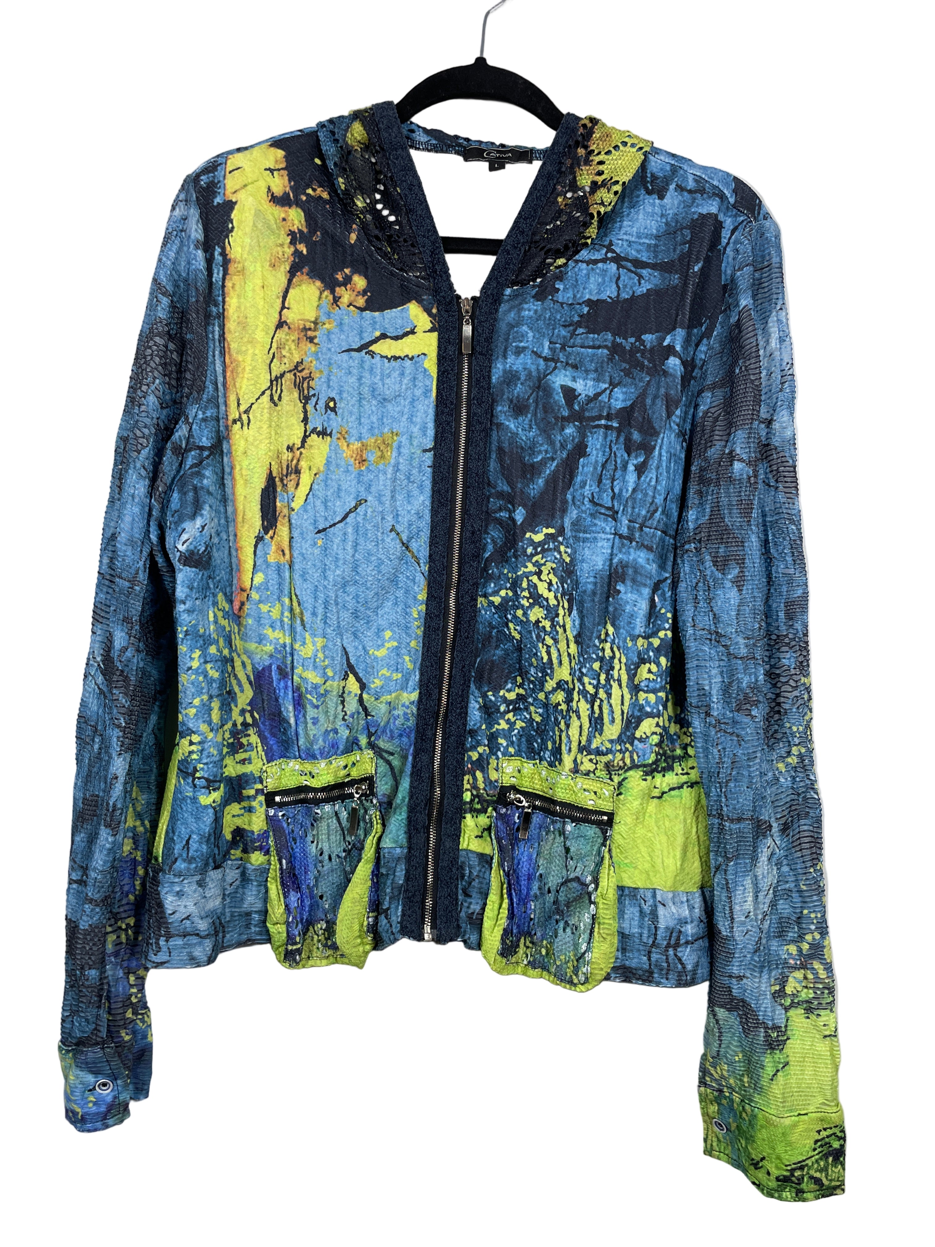 cativa abstract textured zip up hoodie front view size large