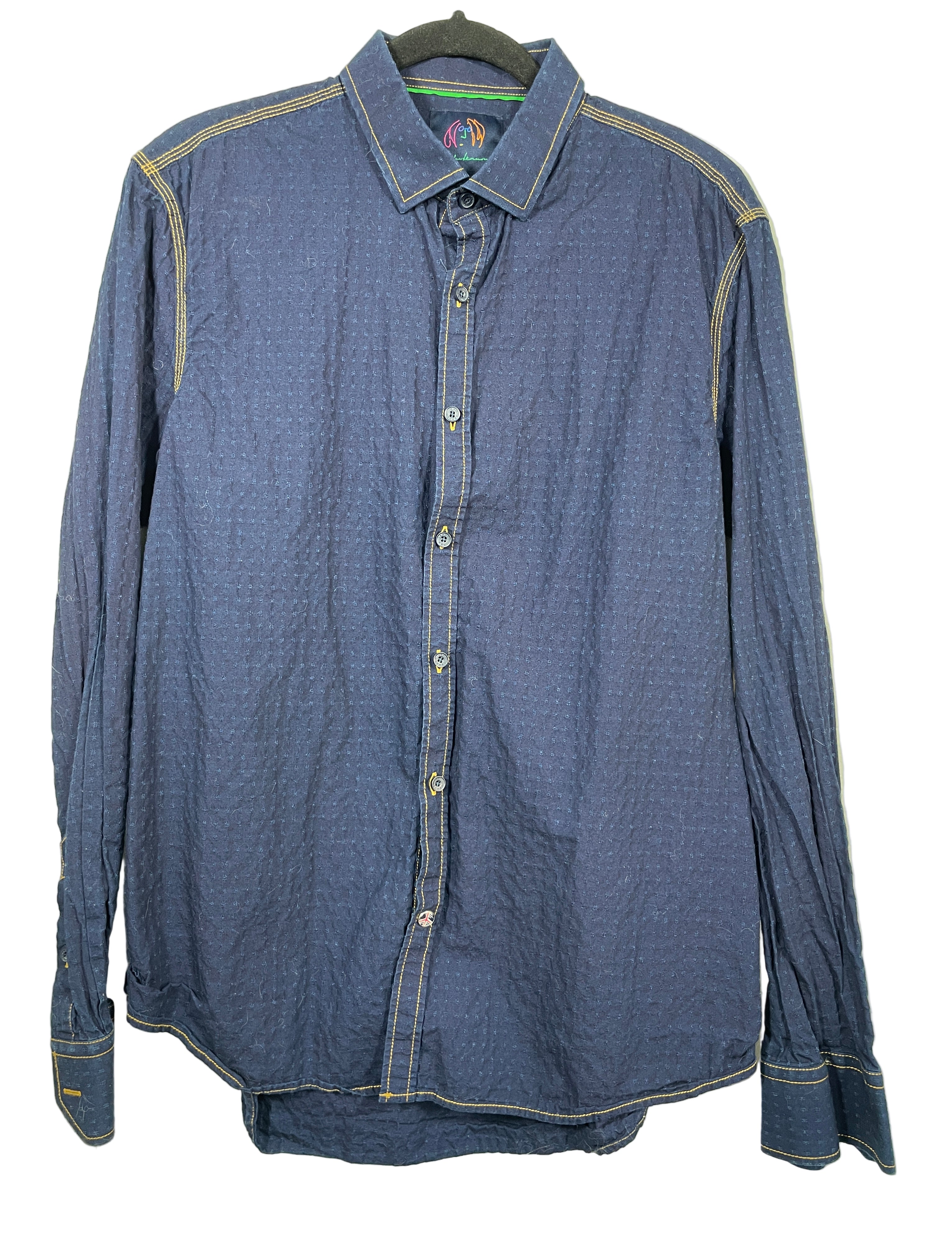 John Lennon textured navy button-down shirt front