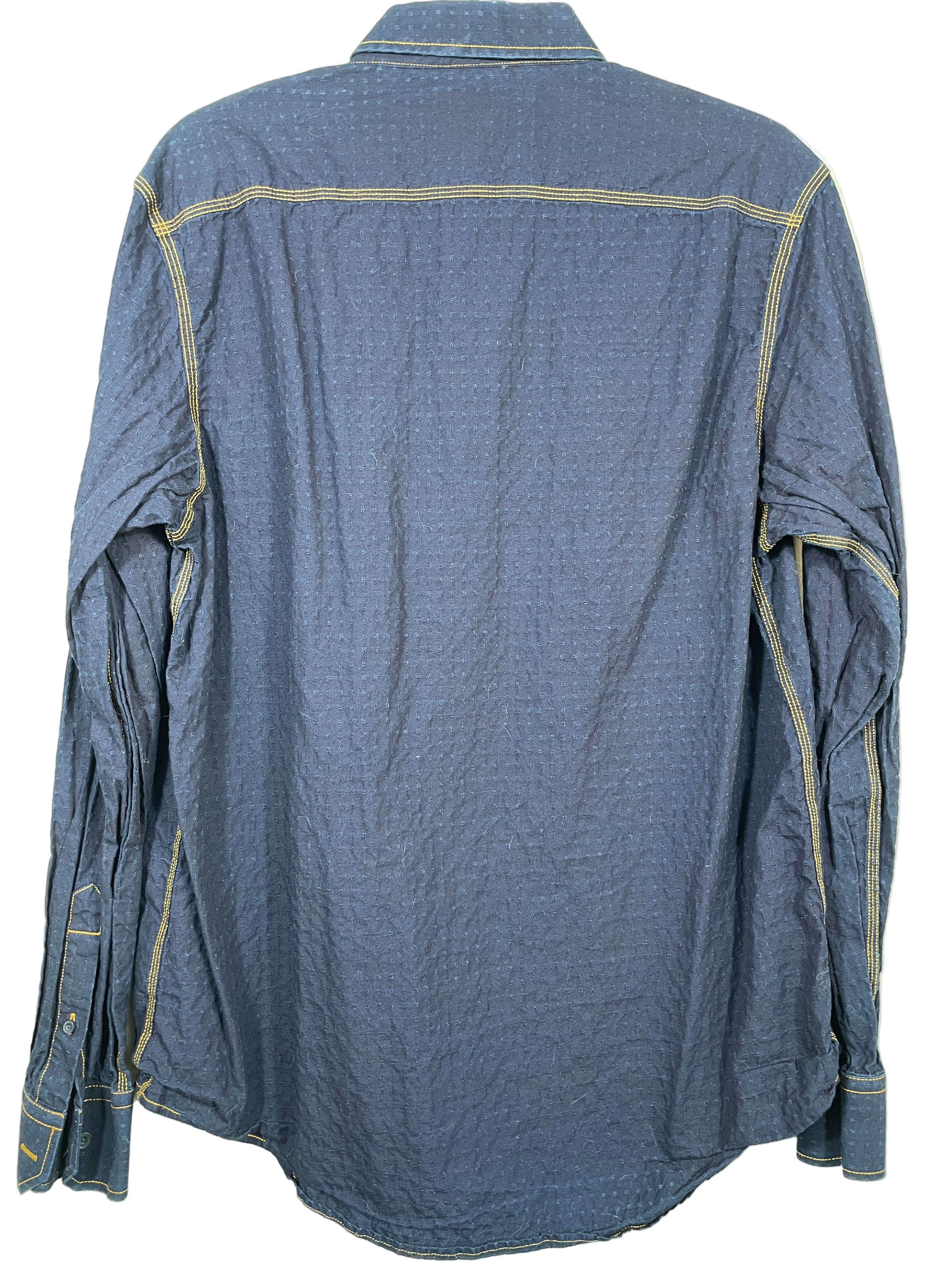 John Lennon textured navy button-down shirt back view