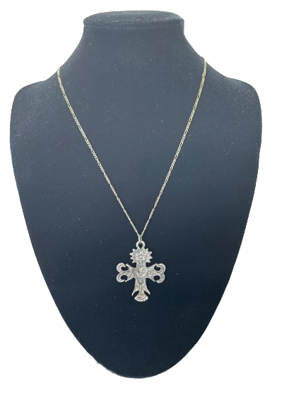 Vintage Celtic style dove cross pendant necklace on sterling silver chain