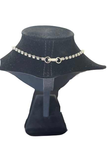 Back view of vintage rhinestone necklace showing clasp