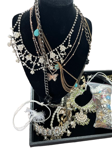 Assorted layered necklaces and costume jewellery bundle for DIY crafting