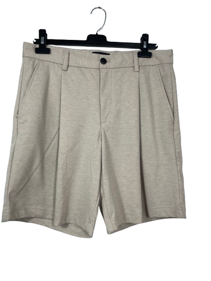 Front view of Men's Jack & Jones beige pleated chino shorts against a white background.