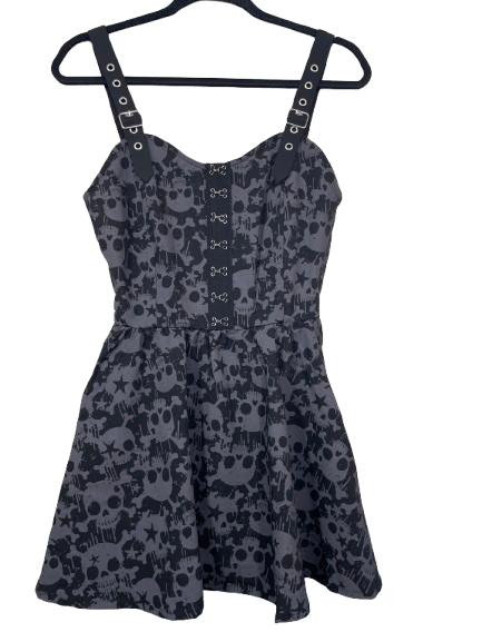 Hot Topic skull print dress size small black grey front view