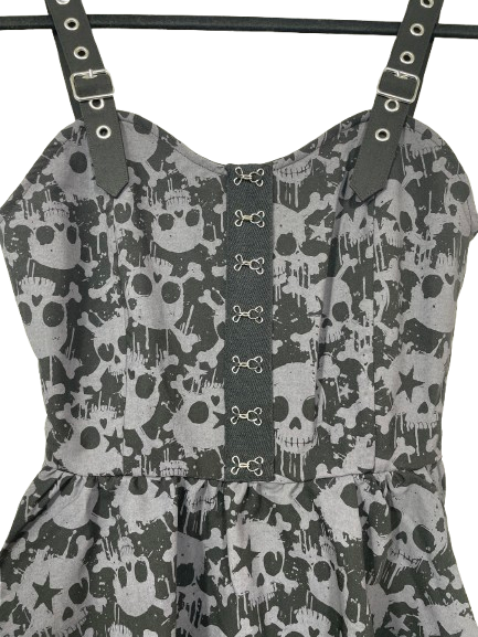 skull print dress detail adjustable straps and front clasps