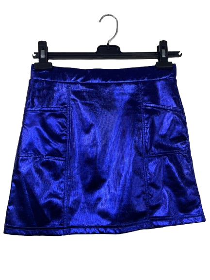 Adyson Parker shiny blue metallic mini skirt size 26 elastic waist women's fashion skirt front view