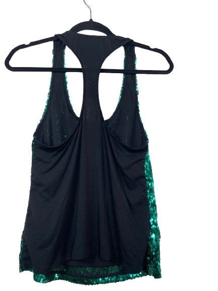 Emerald green sequin racerback tank top size medium black racerback back view