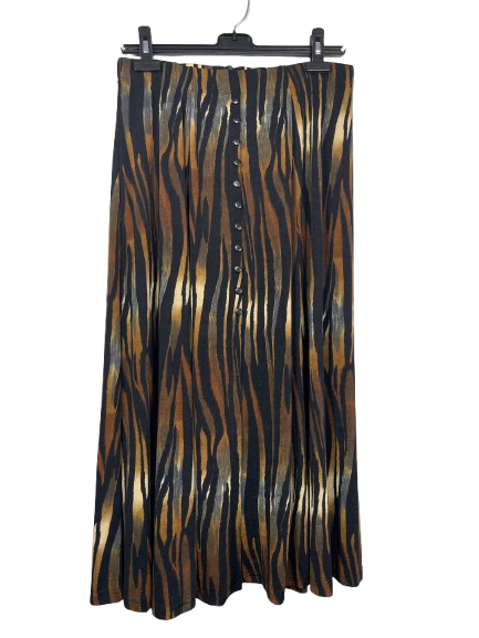 Jostar tiger print maxi skirt size XL black bronze gold stretch pull-on front view