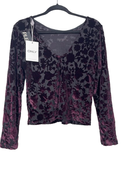 ONLY black berry purple floral sheer long sleeve top size small new with tags back view
