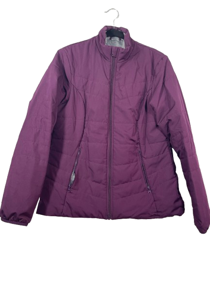 Size Medium Forclaz burgundy wine insulated zip front jacket front view