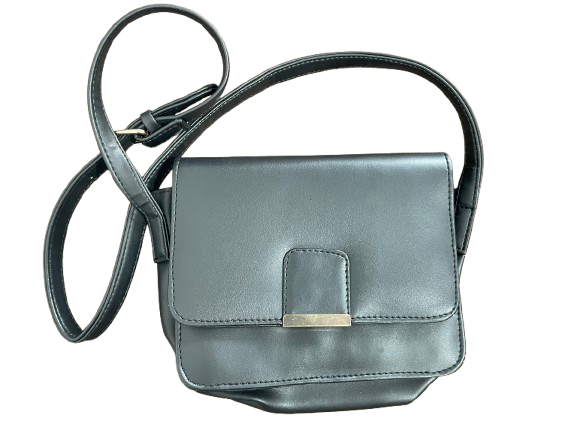 ADISA black crossbody purse with adjustable strap and gold-tone hardware front view