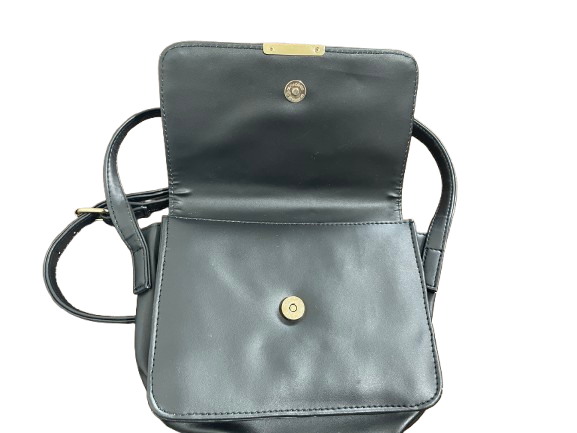 ADISA black crossbody purse open showing magnetic snap closure and interior
