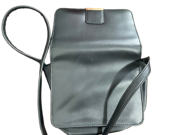 ADISA black crossbody purse back view with adjustable shoulder strap