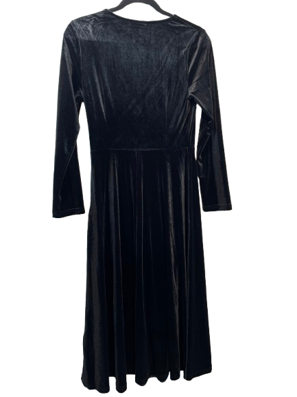 Size Medium BeryLove black stretch velvet midi dress long sleeve back view