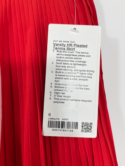 Lululemon orange pleated tennis skort size 6 product tag