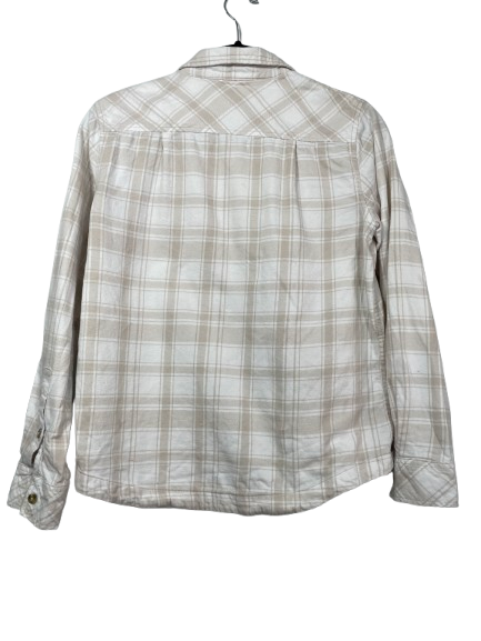 Frank And Oak women's size small cream beige plaid organic cotton flannel shirt back view