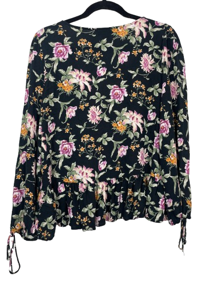 American Eagle women's size medium black floral long sleeve peplum blouse back view