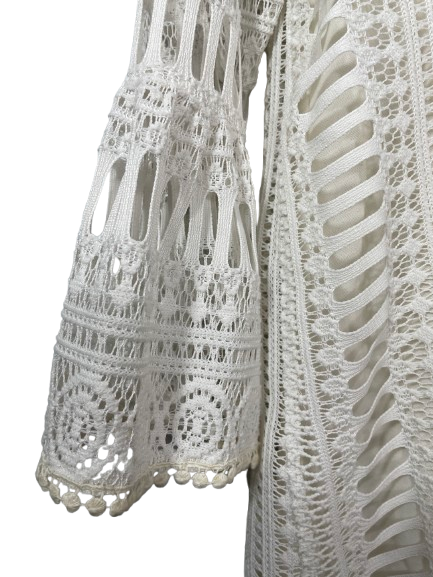 Alfani cream crochet lace blouse size large bell sleeve and openwork detail