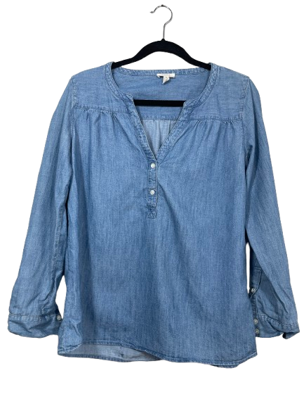 Soft Joie women's blue chambray denim relaxed blouse size XS front view
