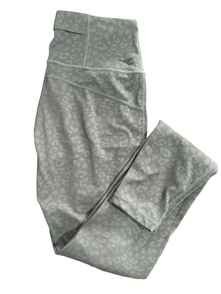 Diadora Luxe Collection women's size small army green tonal leopard print high-rise leggings full view