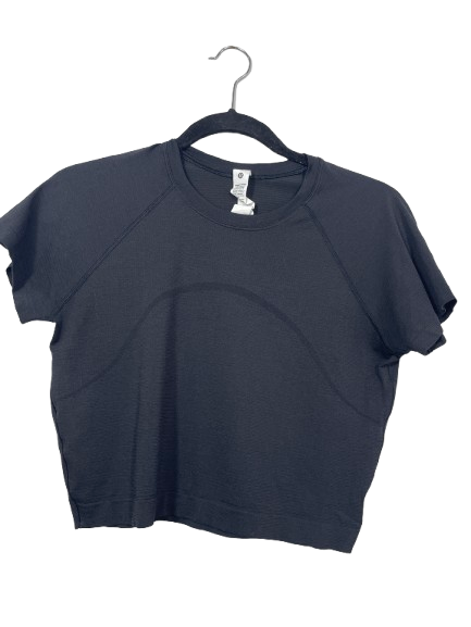 Lululemon women's size 10 black seamless cropped short sleeve athletic top front view
