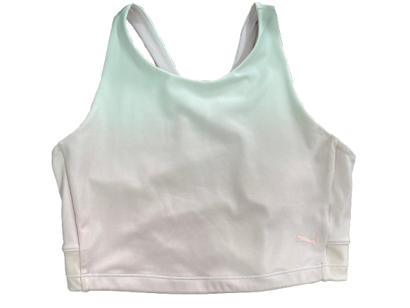 PUMA Studio Ombre Racerback Cropped Top women's size medium light pink and white front view