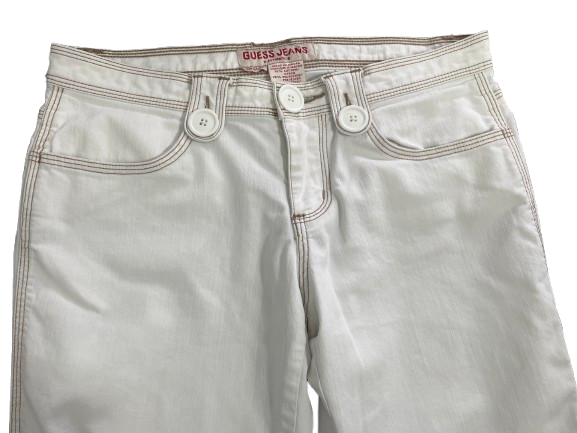 GUESS women's white low rise cropped jeans size 27 front waistband detail
