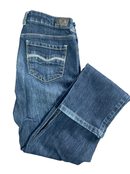 Bluenotes Bella women's size 27 dark wash low rise slim straight jeans folded back pocket view
