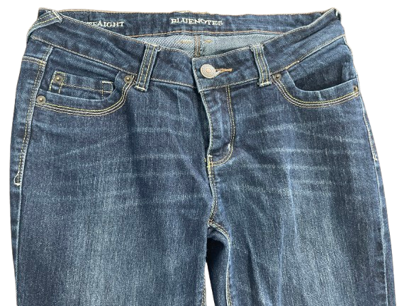Bluenotes Bella women's size 27 dark indigo low rise slim straight jeans front waist detail