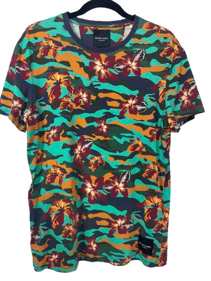 Marciano Los Angeles men's size small tropical floral camouflage 100% cotton T-shirt front view