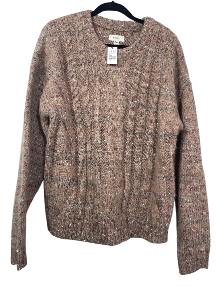 RW&CO. women's size medium taupe multi speckled wool blend crew neck sweater new with tags front view