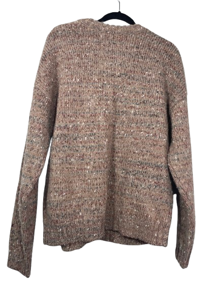 RW&CO. women's size medium taupe multi speckled wool blend long sleeve sweater back view