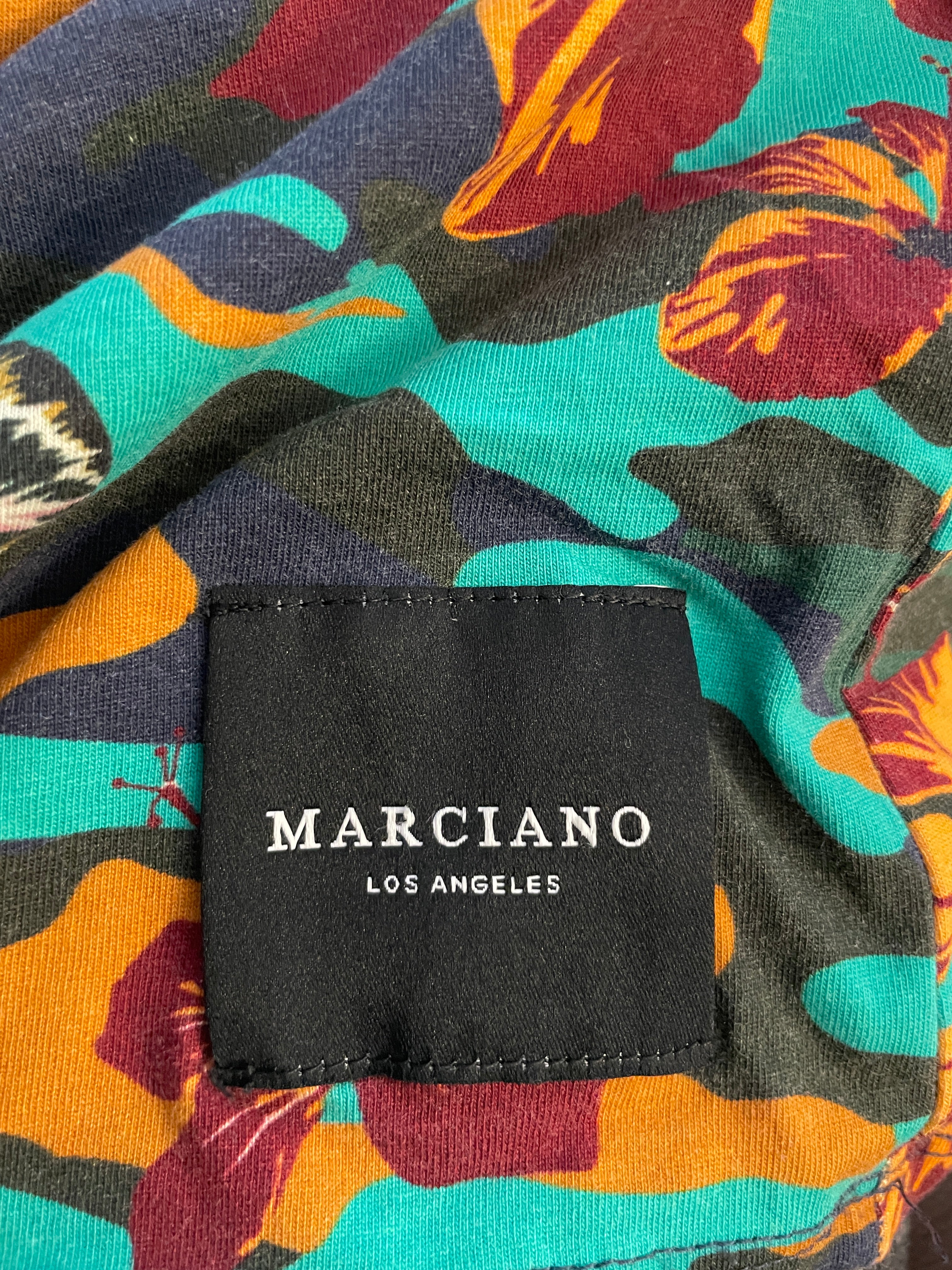 Marciano Los Angeles tropical floral camouflage T-shirt brand label