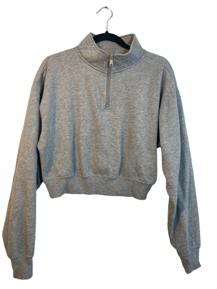 Ardene size large grey cropped quarter zip sweatshirt front