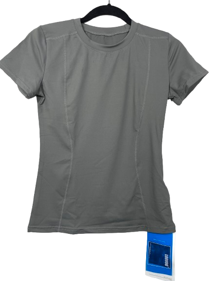 LOOVOO Small grey fitted workout yoga T-shirt front