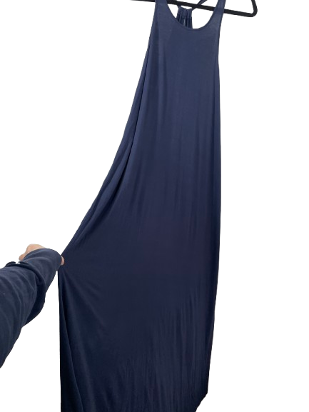 George navy blue stretch maxi dress size Small showing flowy width and side slit